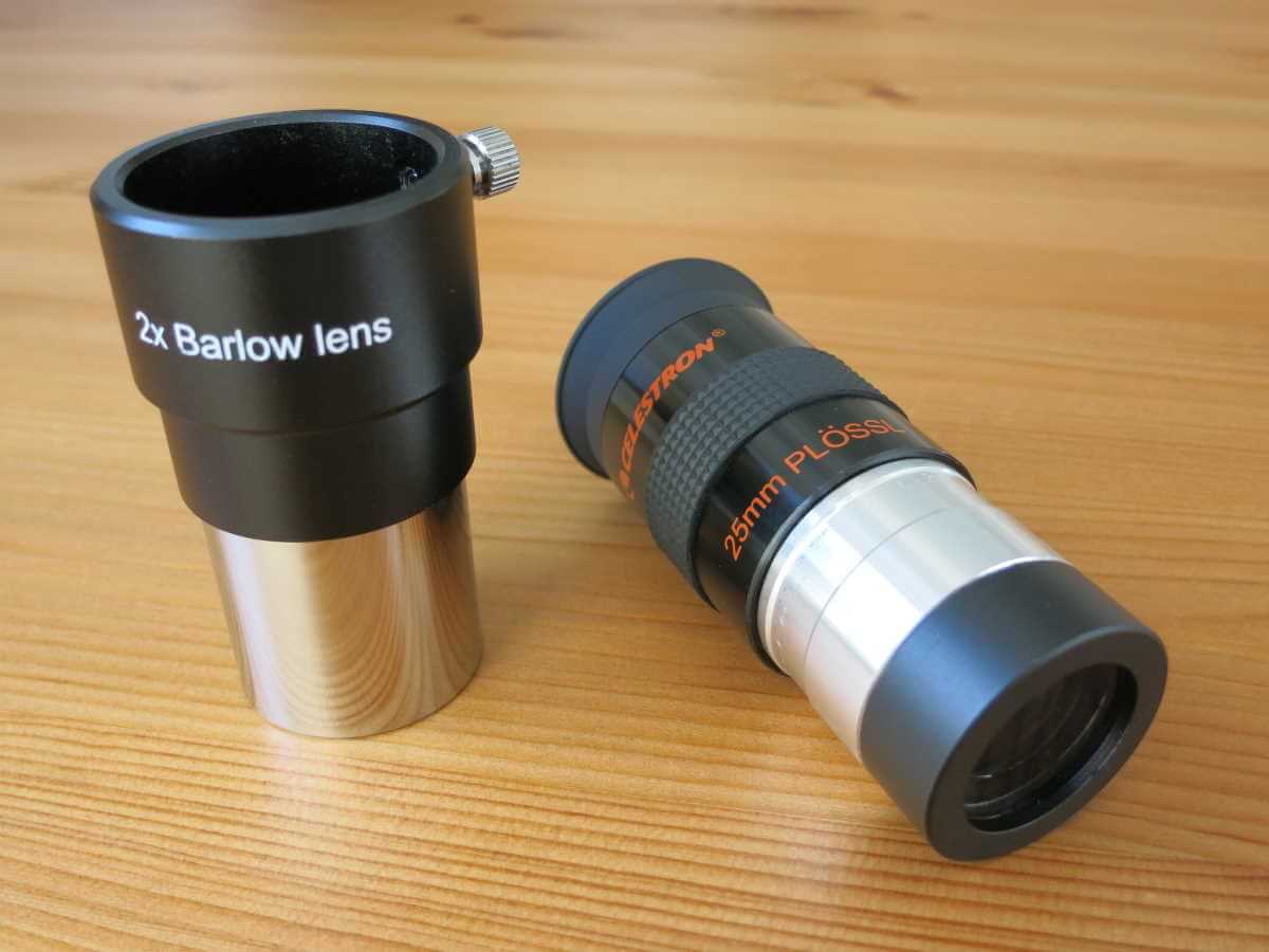 GSO Barlow lens attached to the end of an eyepiece to boost magnification by 1.5x