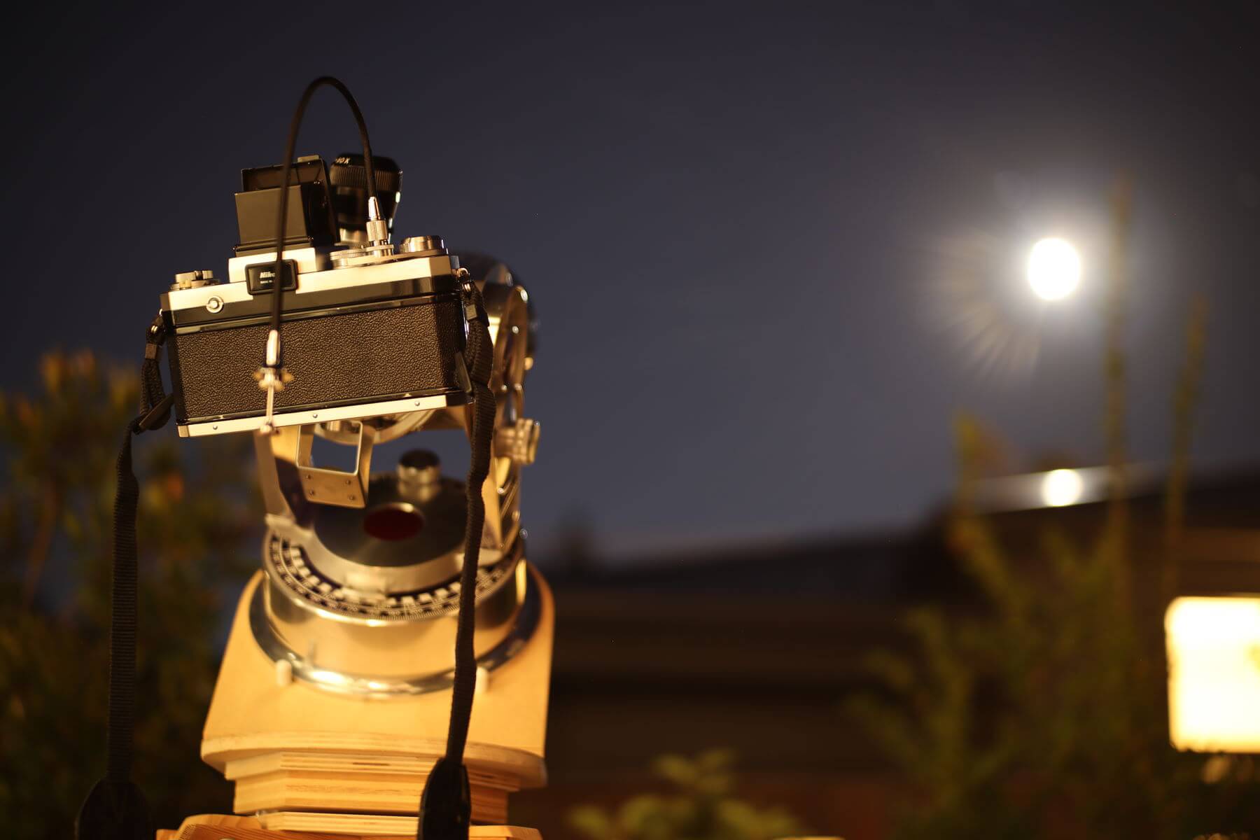 Nikon F and Questar telescope pointed at the Moon