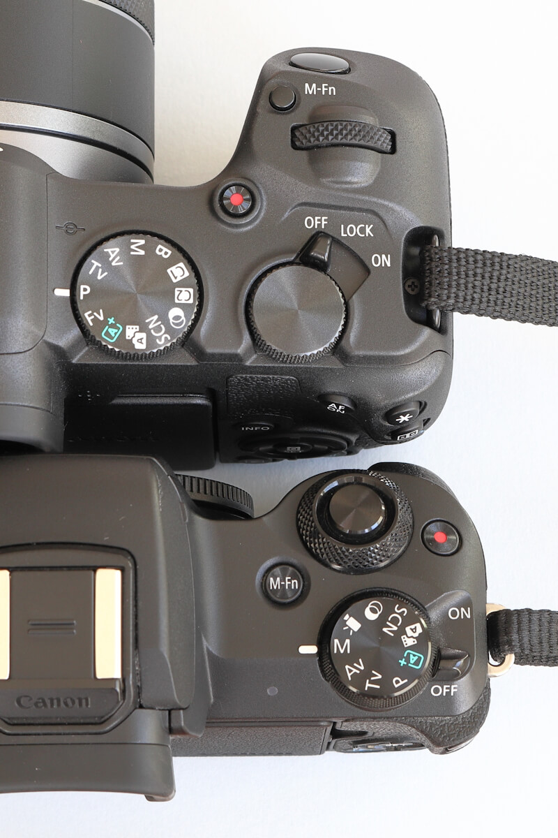 Canon EOS R8 and M50 power switch