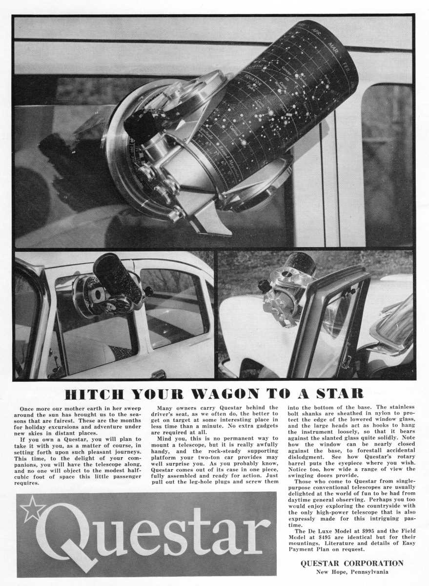 Questar advertisement, <em>Sky and Telescope</em>, May 1957