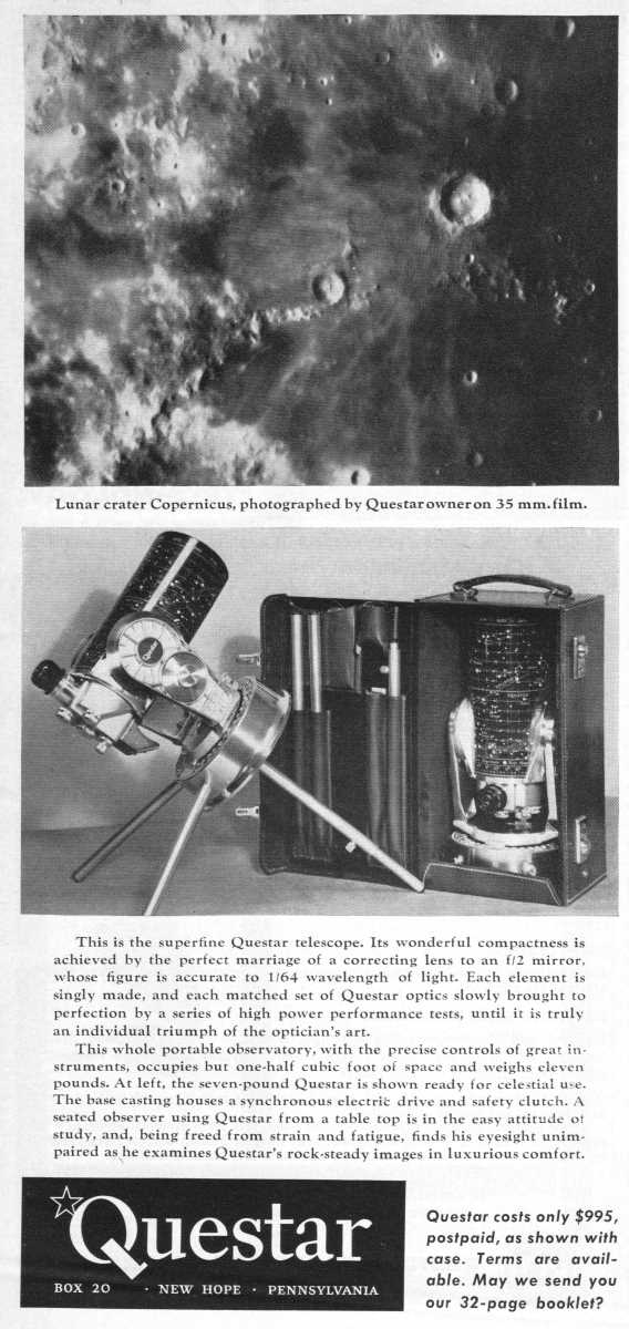 Questar advertisement, <em>Scientific American</em>, November 1959