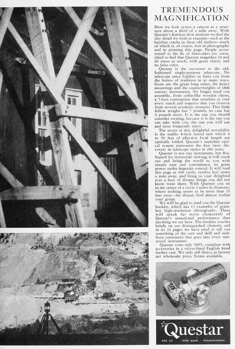 Questar advertisement, <em>Natural History</em>, March 1960