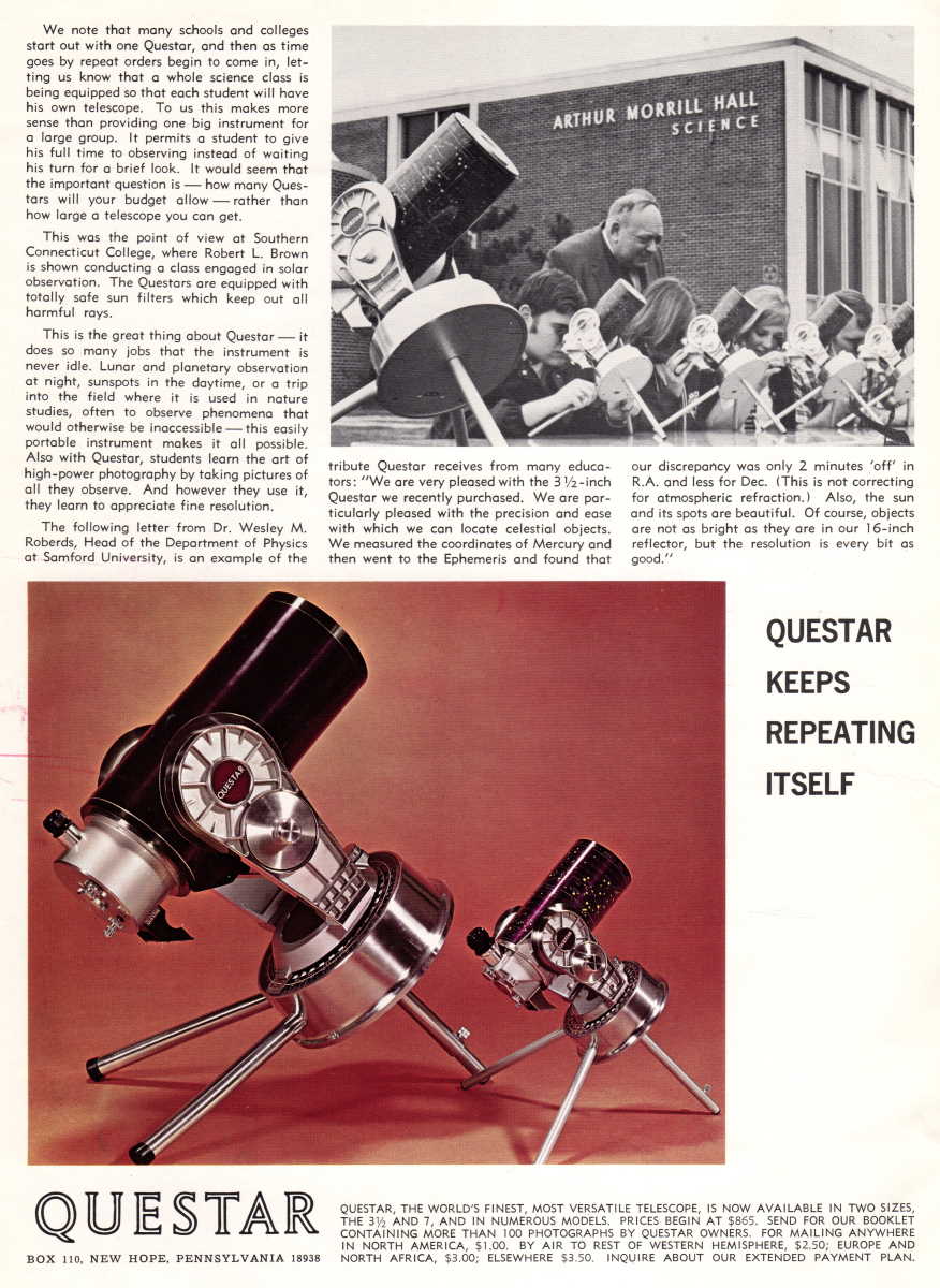 Questar advertisement, <em>Sky and Telescope</em>, January 1971