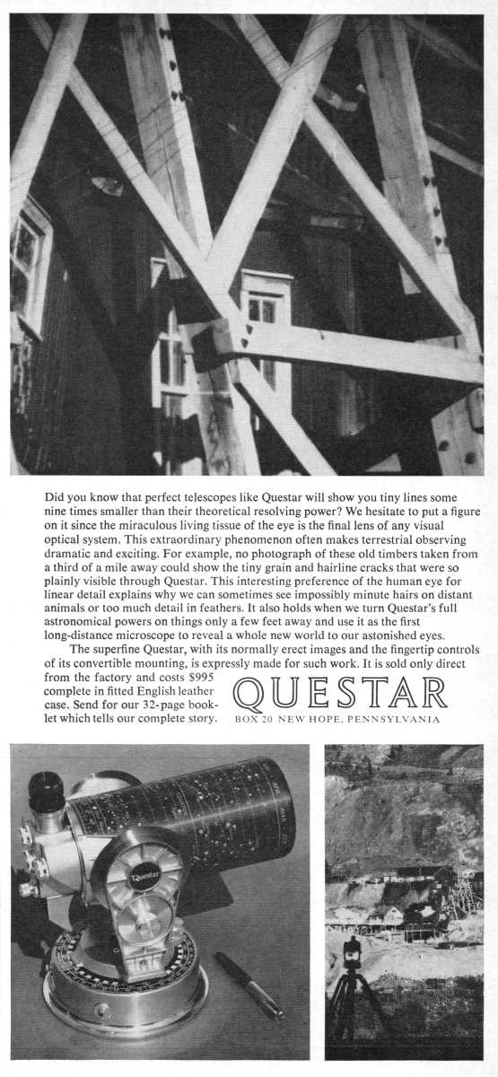 Questar advertisement, <em>Scientific American</em>, October 1961
