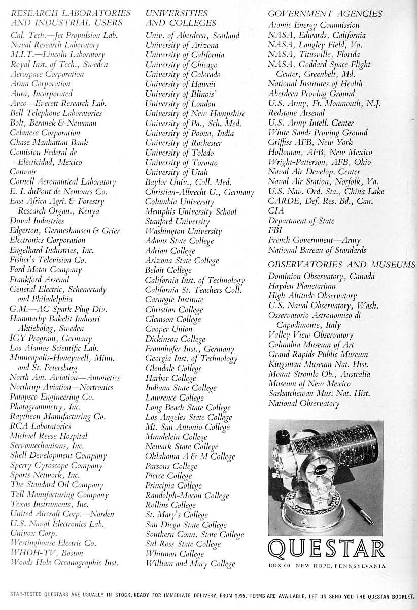Questar advertisement, <em>Natural History</em>, April 1962
