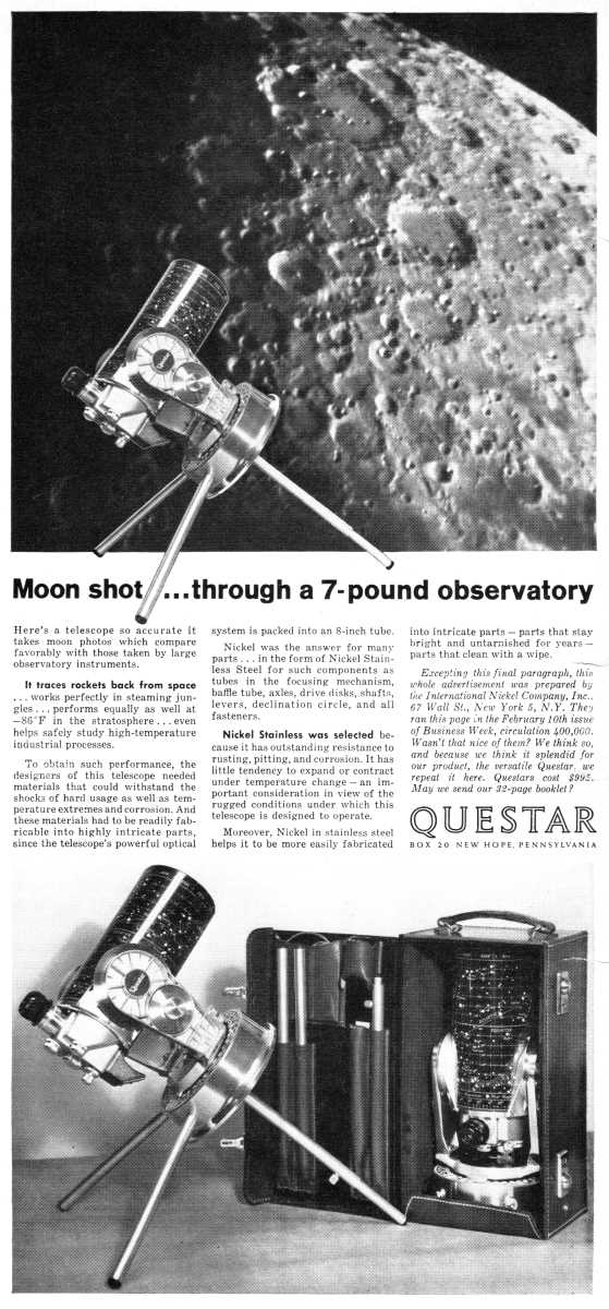 Questar advertisement, <em>Scientific American</em>, April 1962