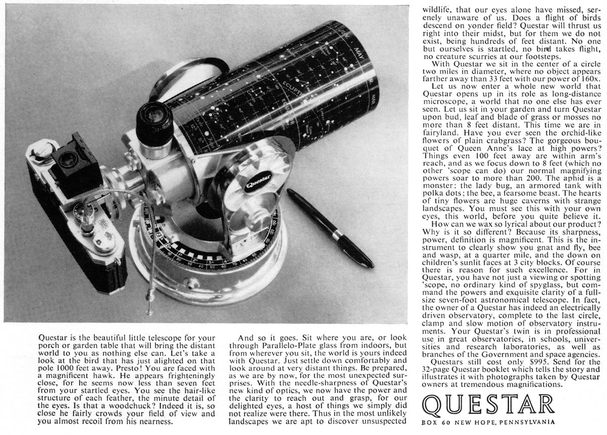 Questar advertisement, <em>Natural History</em>, August-September 1963