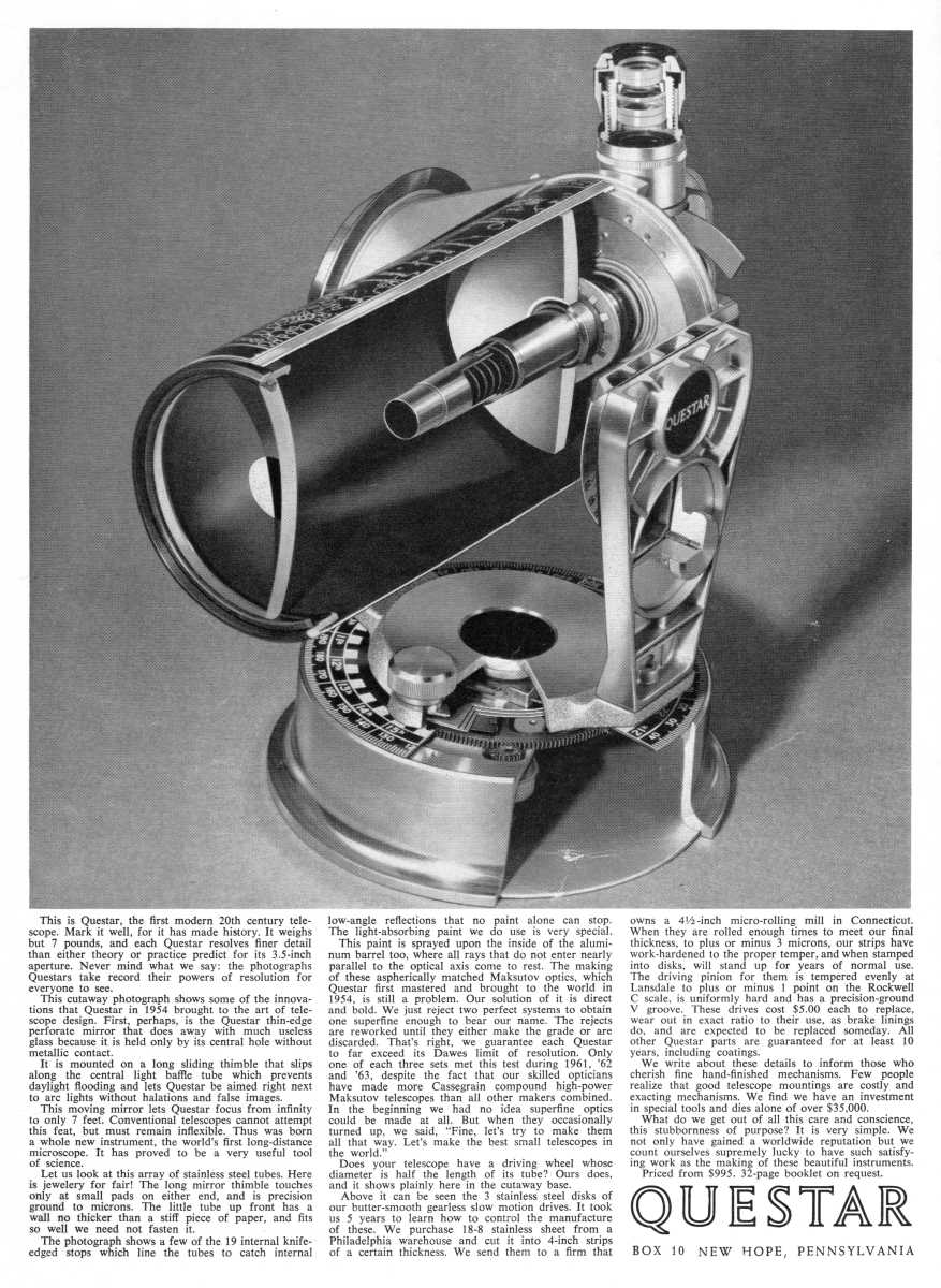 Questar advertisement, <em>Sky and Telescope</em>, December 1963
