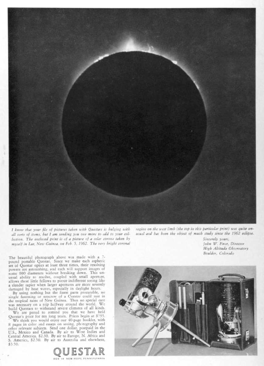 Questar advertisement, <em>Sky and Telescope</em>, January 1965