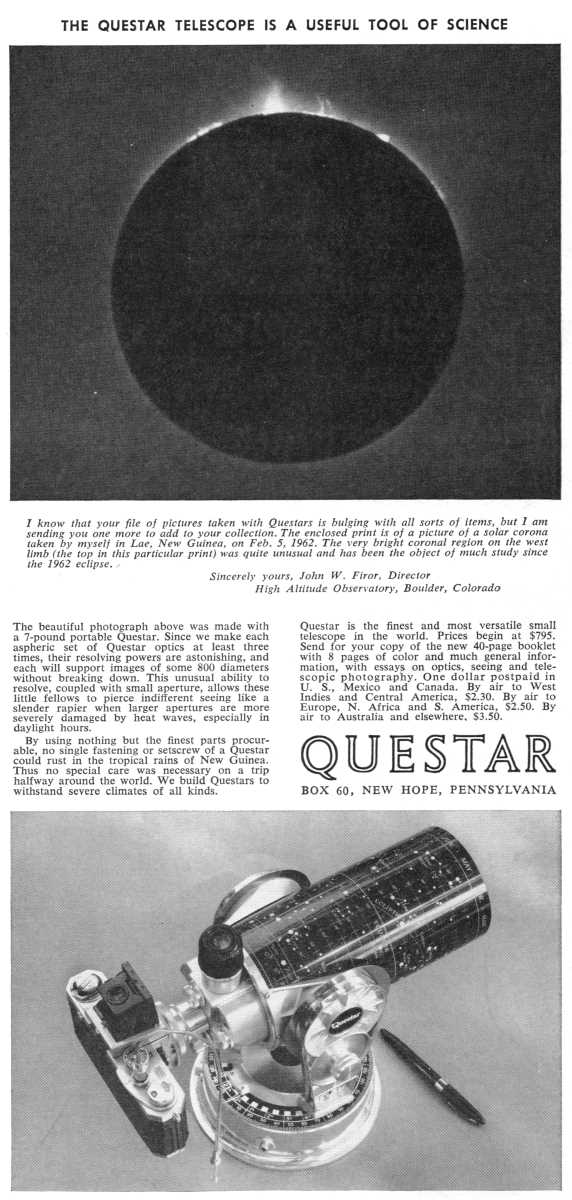 Questar advertisement, <em>Natural History</em>, August-September 1965