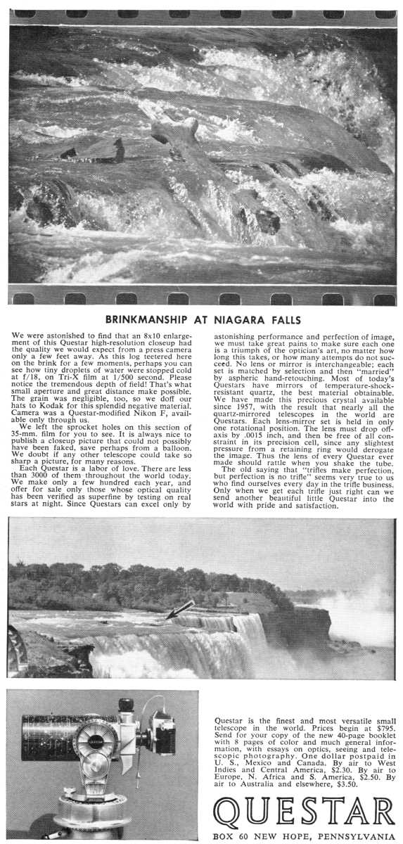 Questar advertisement, <em>Natural History</em>, June-July 1965