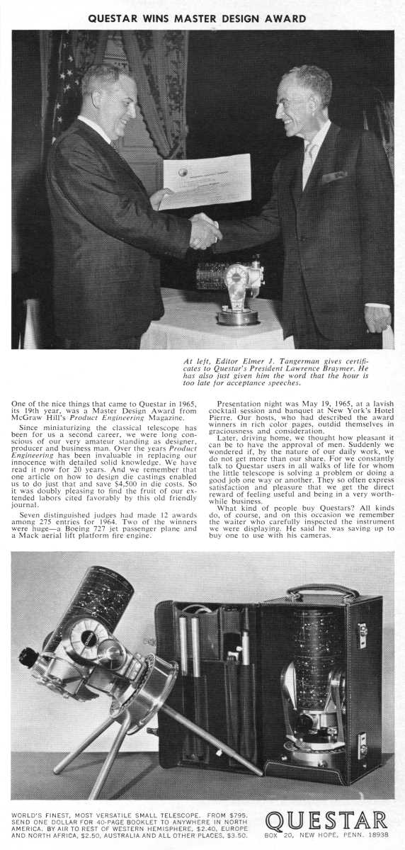 Questar advertisement, <em>Scientific American</em>, December 1965
