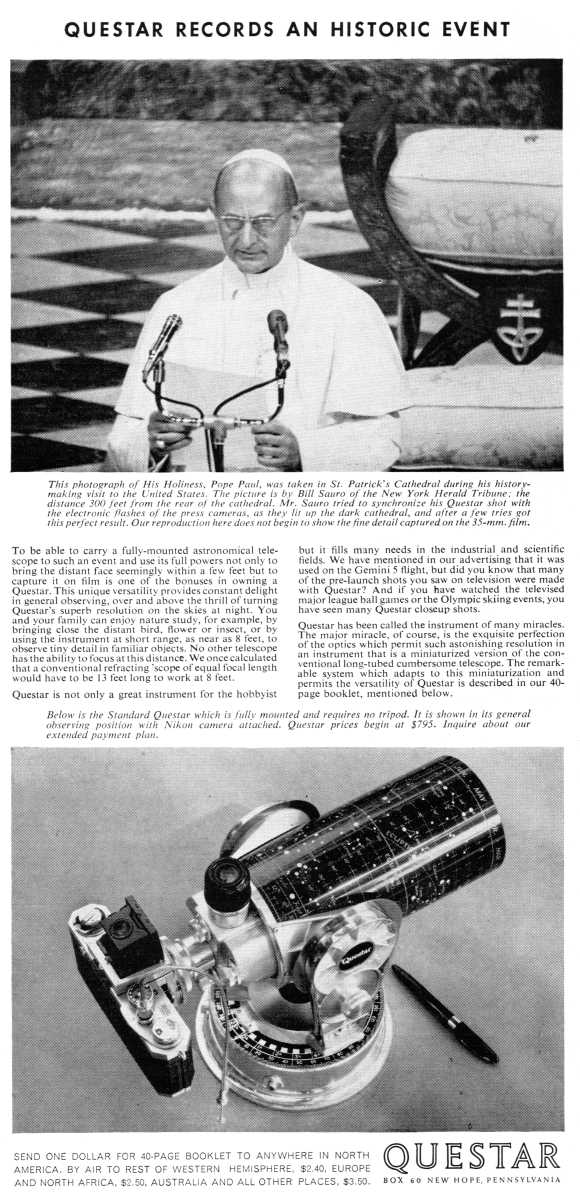 Questar advertisement, <em>Natural History</em>, April 1966