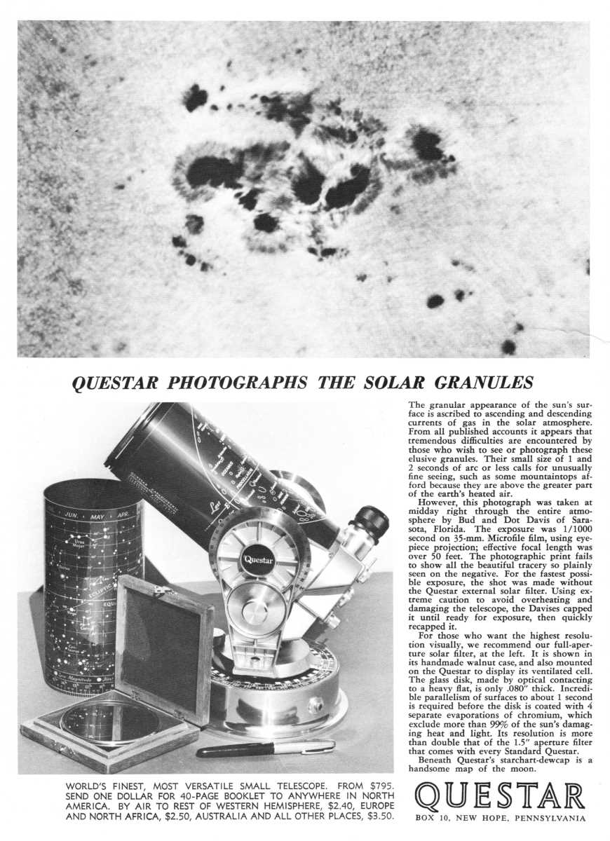 Questar advertisement, <em>Sky and Telescope</em>, November 1966