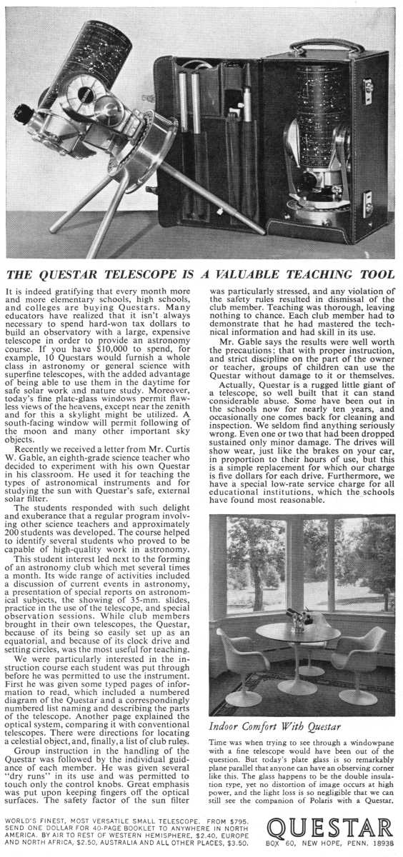 Questar advertisement, <em>Natural History</em>, October 1967