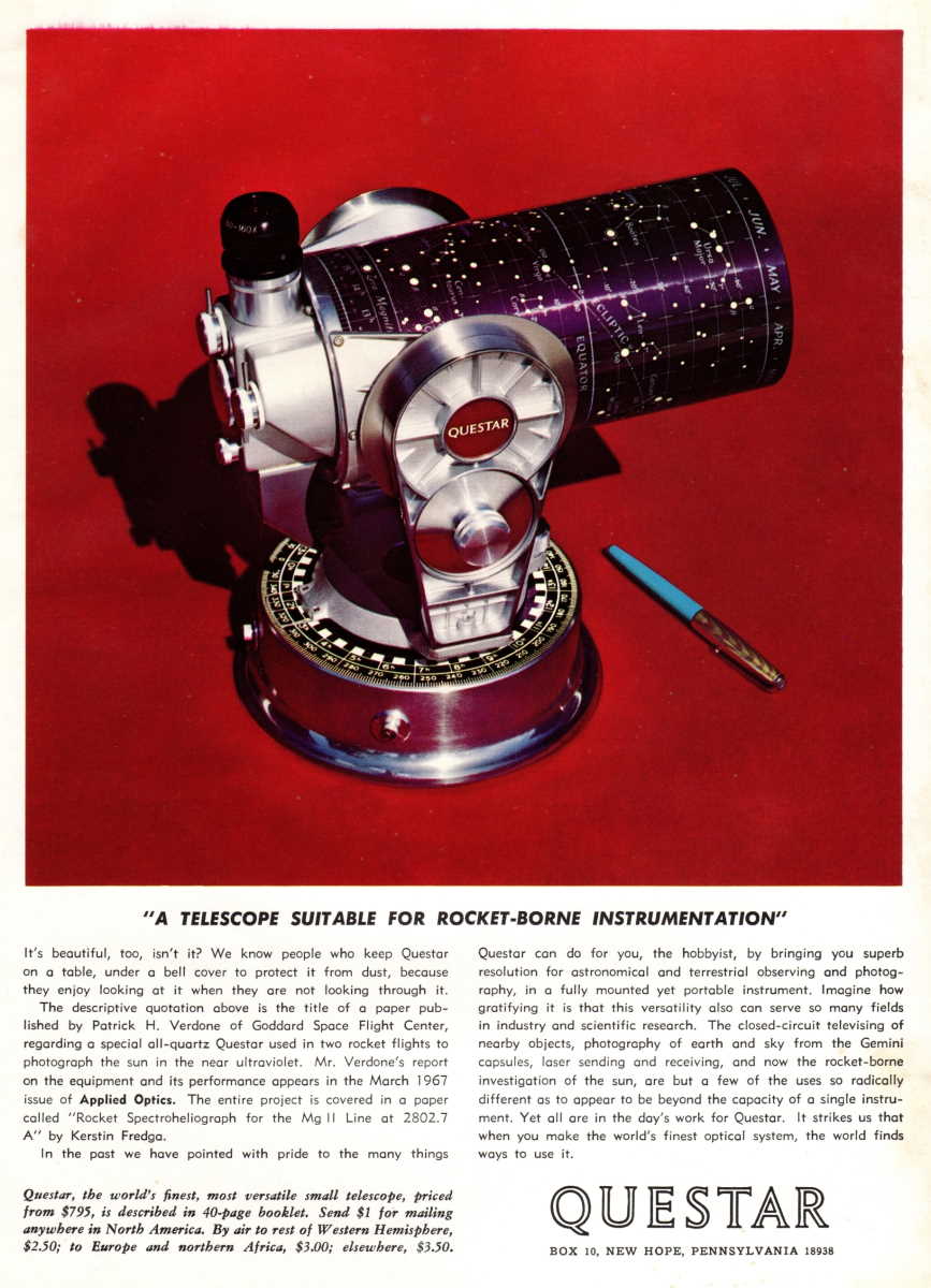Questar advertisement, <em>Sky and Telescope</em>, October 1967