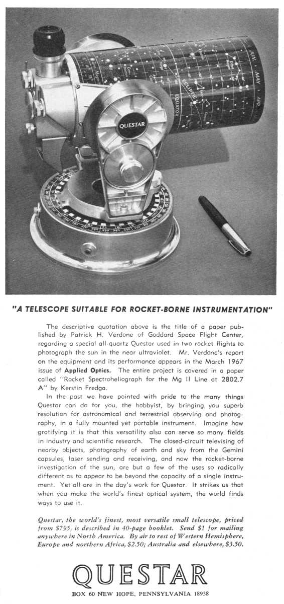 Questar advertisement, <em>Natural History</em>, August-September 1967