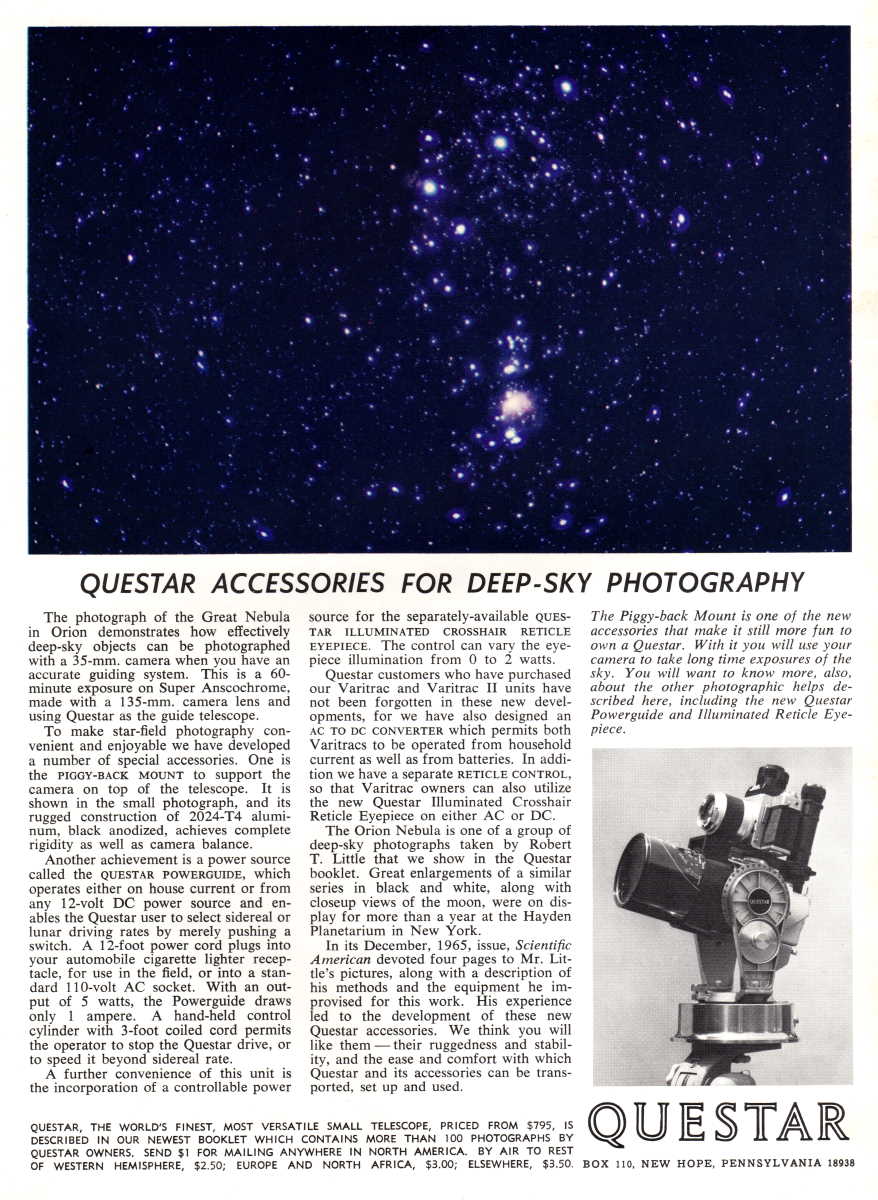Questar advertisement, <em>Sky and Telescope</em>, April 1970