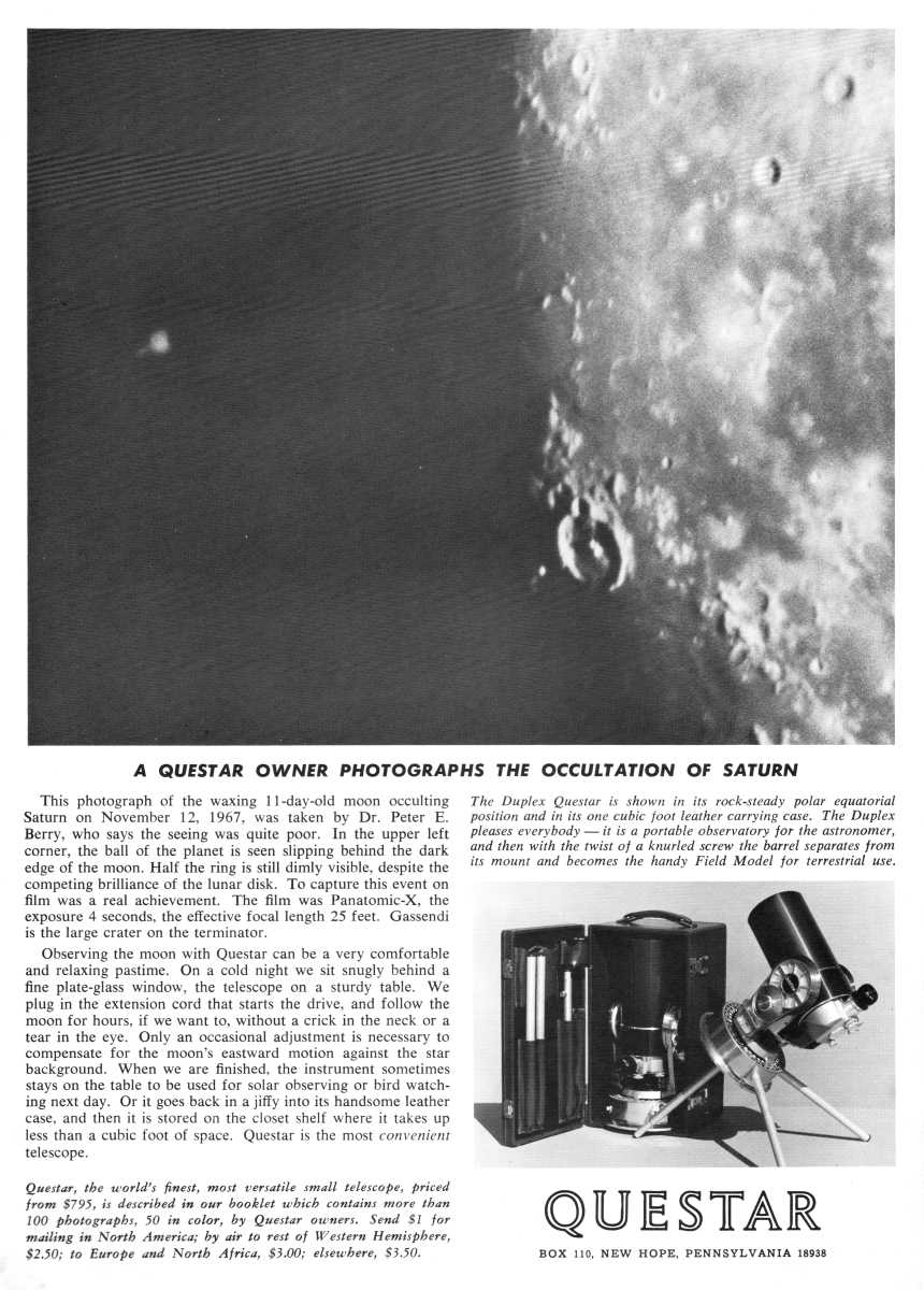 Questar advertisement, <em>Sky and Telescope</em>, November 1968