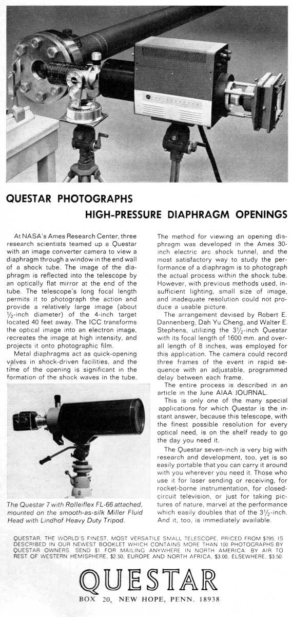 Questar advertisement, <em>Scientific American</em>, August 1969