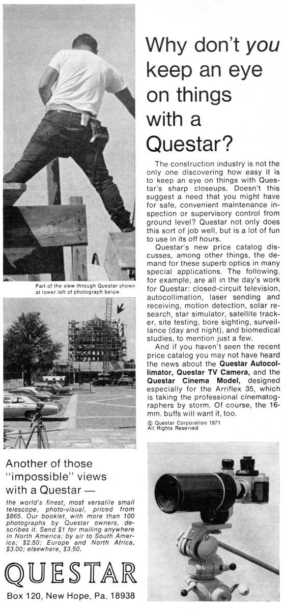 Questar advertisement, <em>Scientific American</em>, June 1971