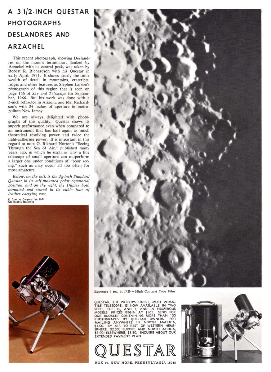 Questar advertisement, <em>Sky and Telescope</em>, September 1971