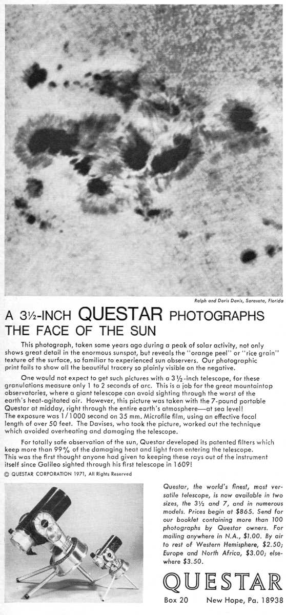 Questar advertisement, <em>Scientific American</em>, September 1971
