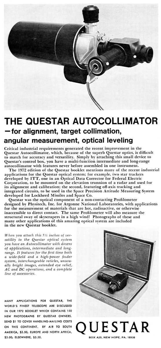 Questar advertisement, <em>Scientific American</em>, May 1972