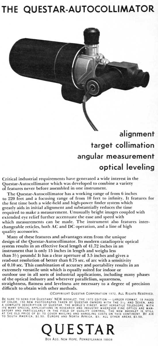Questar advertisement, <em>Scientific American</em>, January 1973