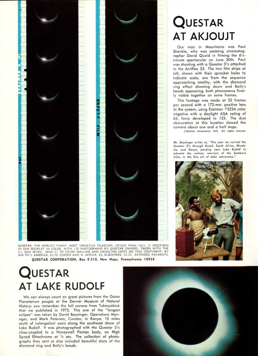 Questar advertisement, <em>Sky and Telescope</em>, October 1973