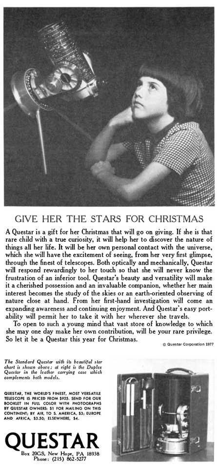 Questar advertisement, <em>Scientific American</em>, December 1977