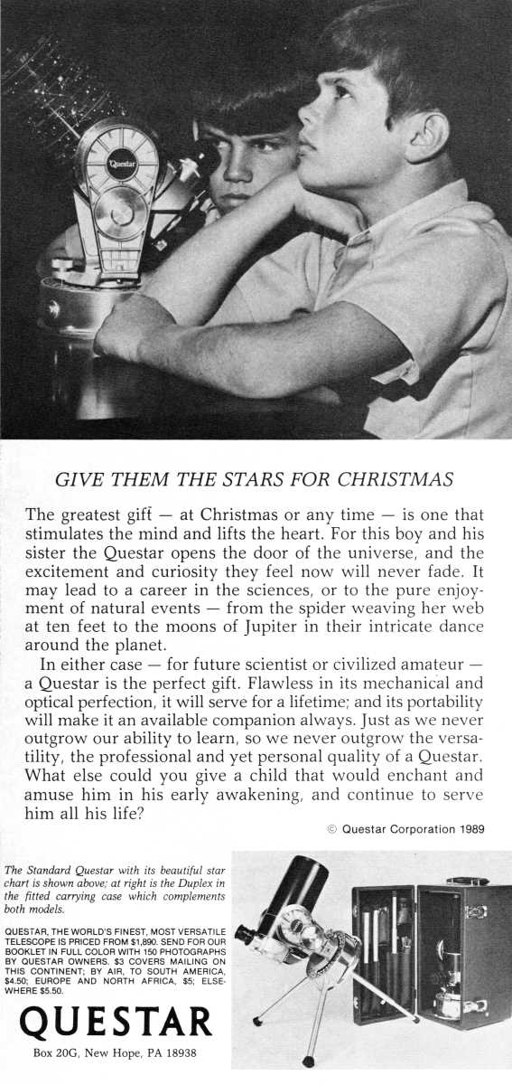 Questar advertisement, <em>Scientific American</em>, November 1989