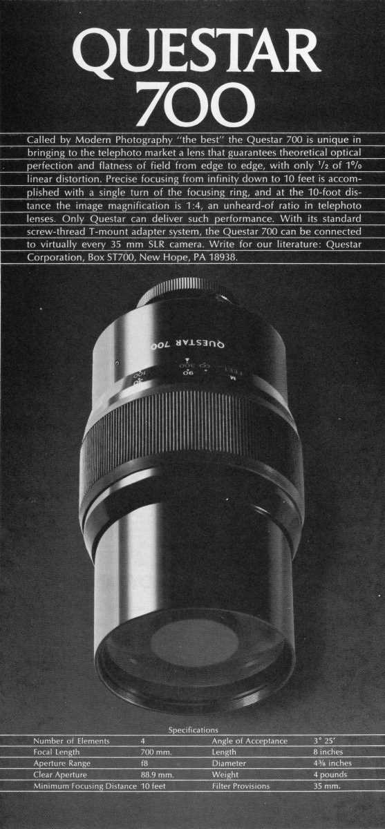 Questar advertisement, <em>Sky and Telescope</em>, December 1976