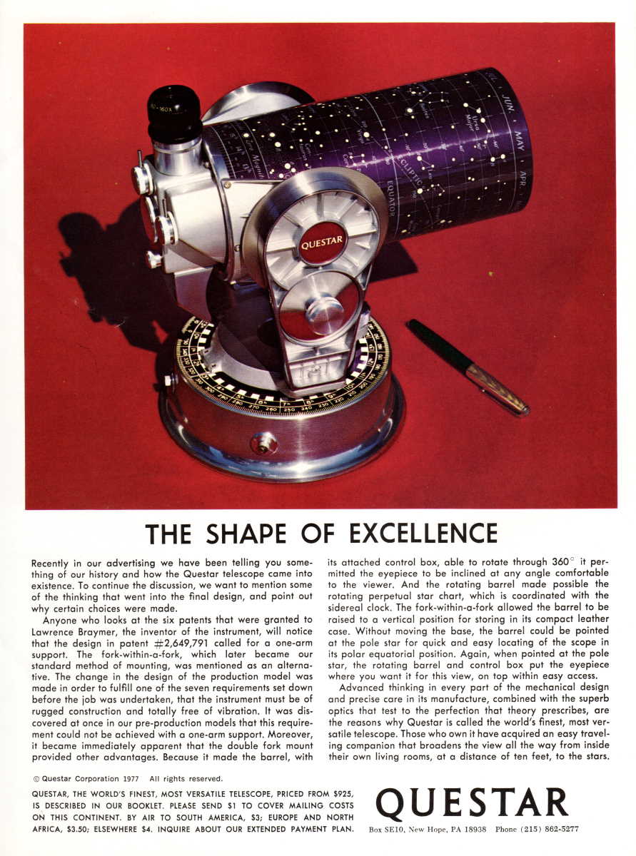 Questar advertisement, <em>Sky and Telescope</em>, December 1977