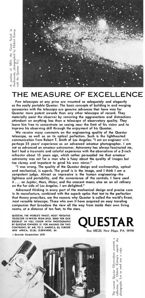 Questar advertisement, <em>Scientific American</em>, July 1978