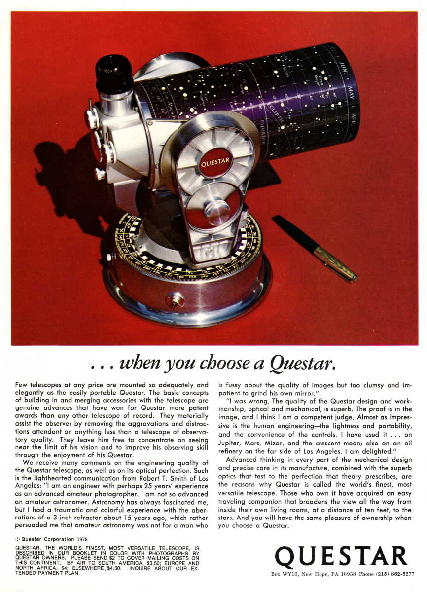 Questar advertisement, <em>Sky and Telescope</em>, April 1979