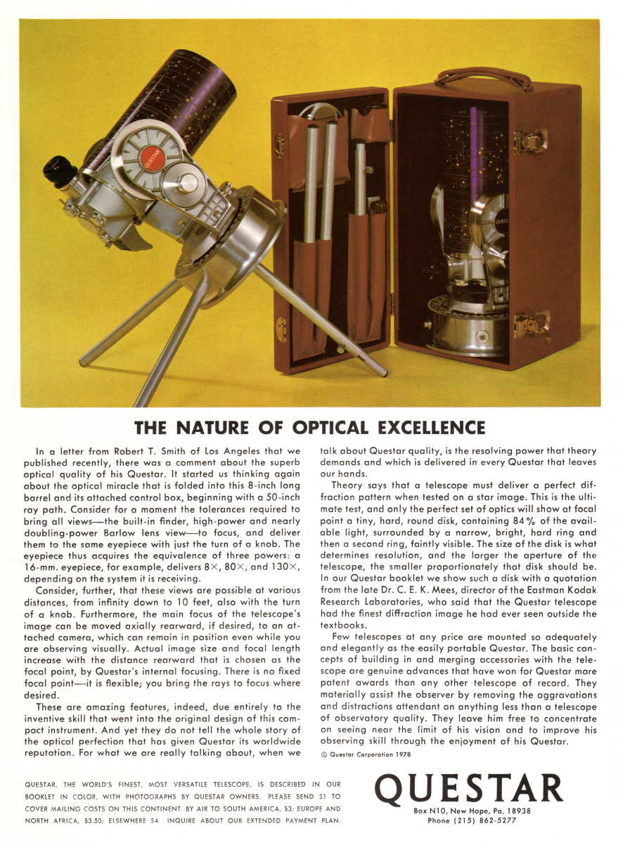 Questar advertisement, <em>Sky and Telescope</em>, May 1978