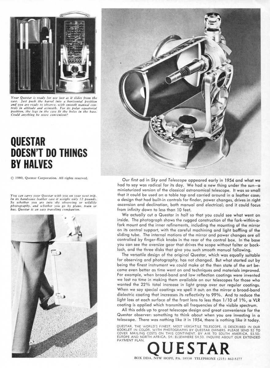 Questar advertisement, <em>Astronomy</em>, November 1980