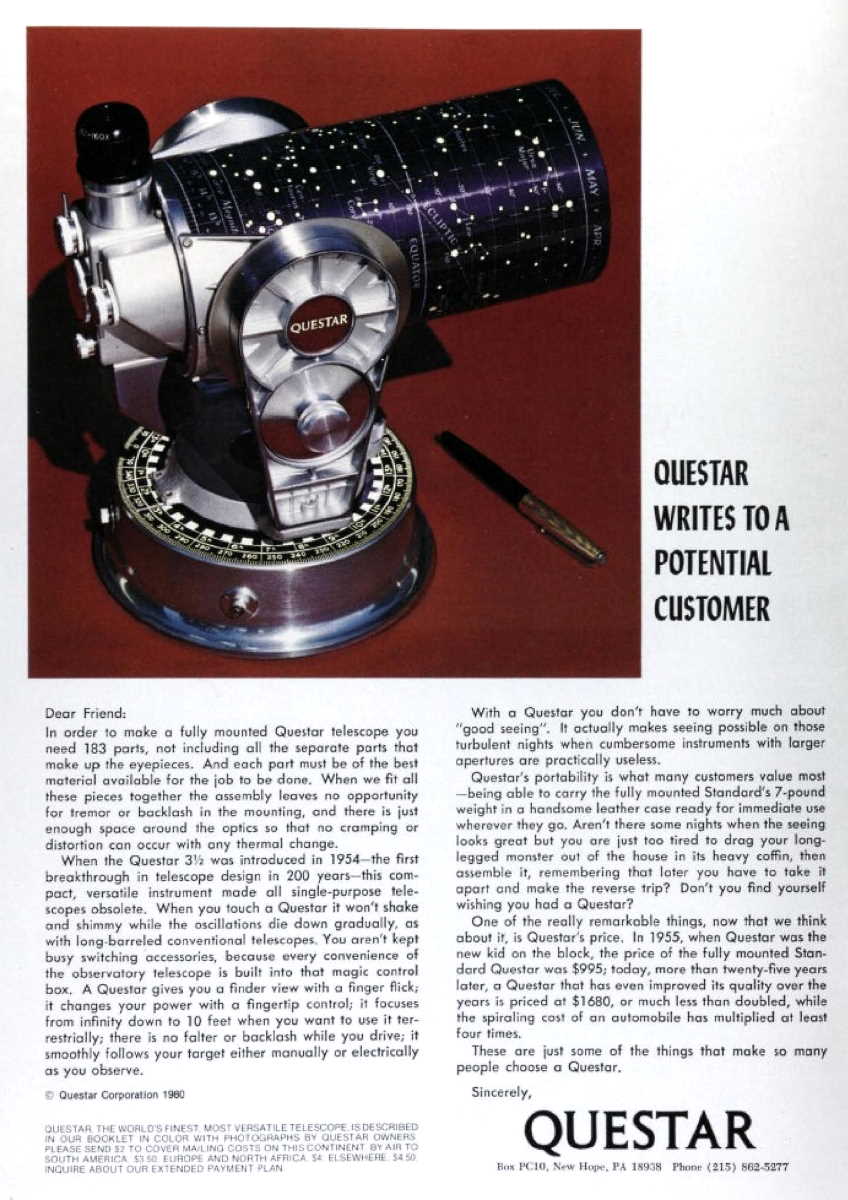 Questar advertisement, <em>Sky and Telescope</em>, February 1980