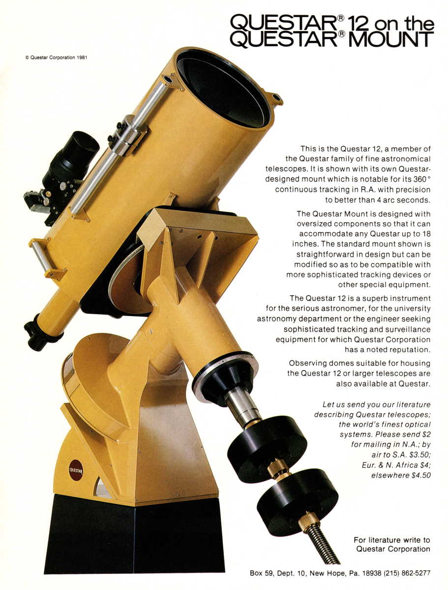 Questar advertisement, <em>Sky and Telescope</em>, March 1987