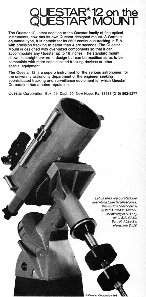 Questar advertisement, <em>Scientific American</em>, March 1986