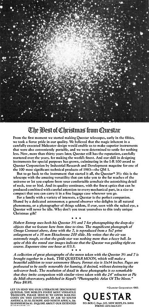 Questar advertisement, <em>Scientific American</em>, December 1983