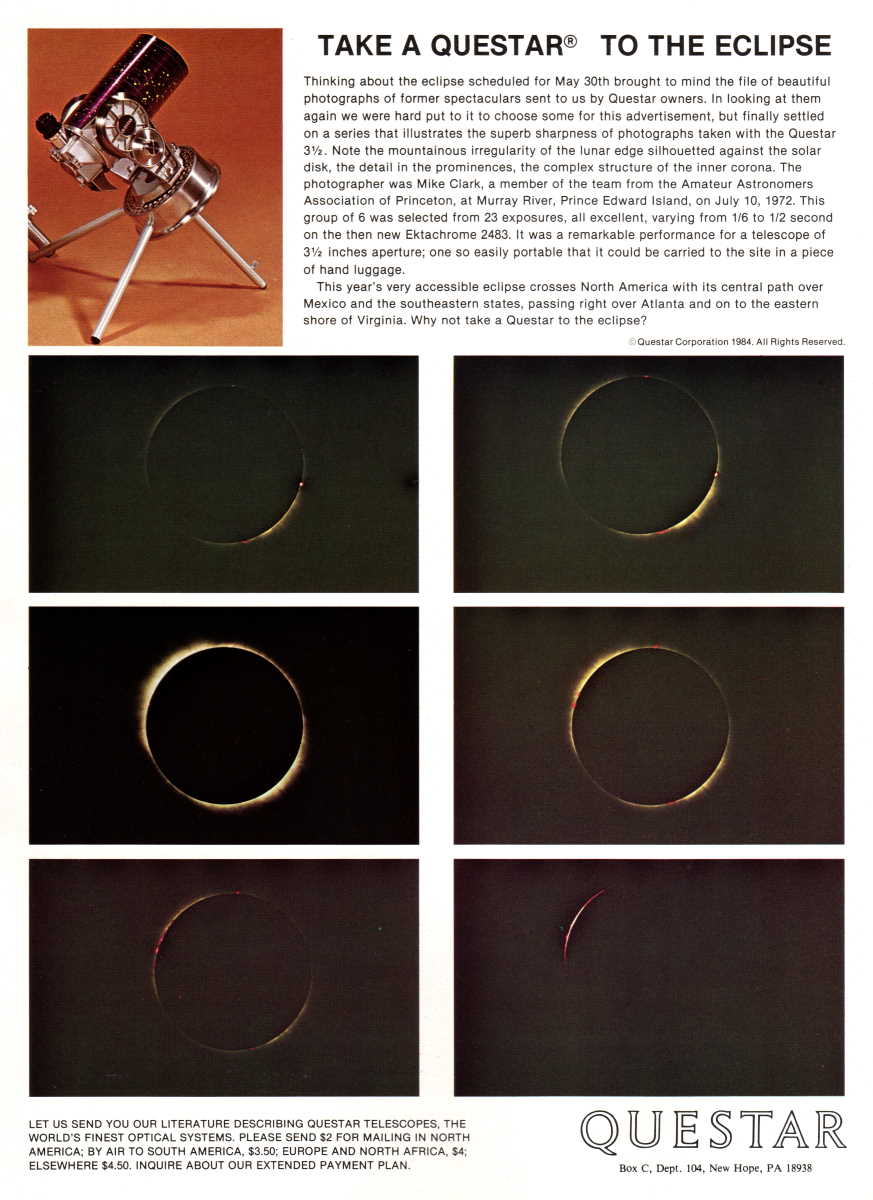 Questar advertisement, <em>Sky and Telescope</em>, March 1984