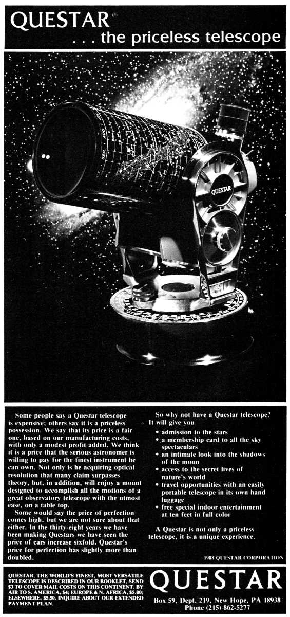 Questar advertisement, <em>Scientific American</em>, February 1989