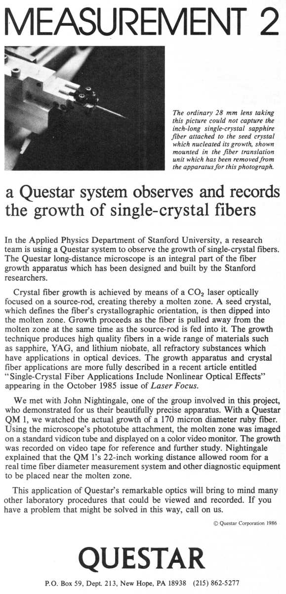 Questar advertisement, <em>Scientific American</em>, April 1986