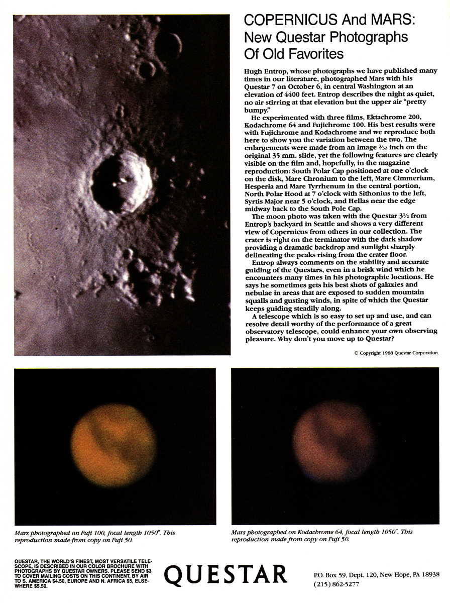 Questar advertisement, <em>Sky and Telescope</em>, February 1989