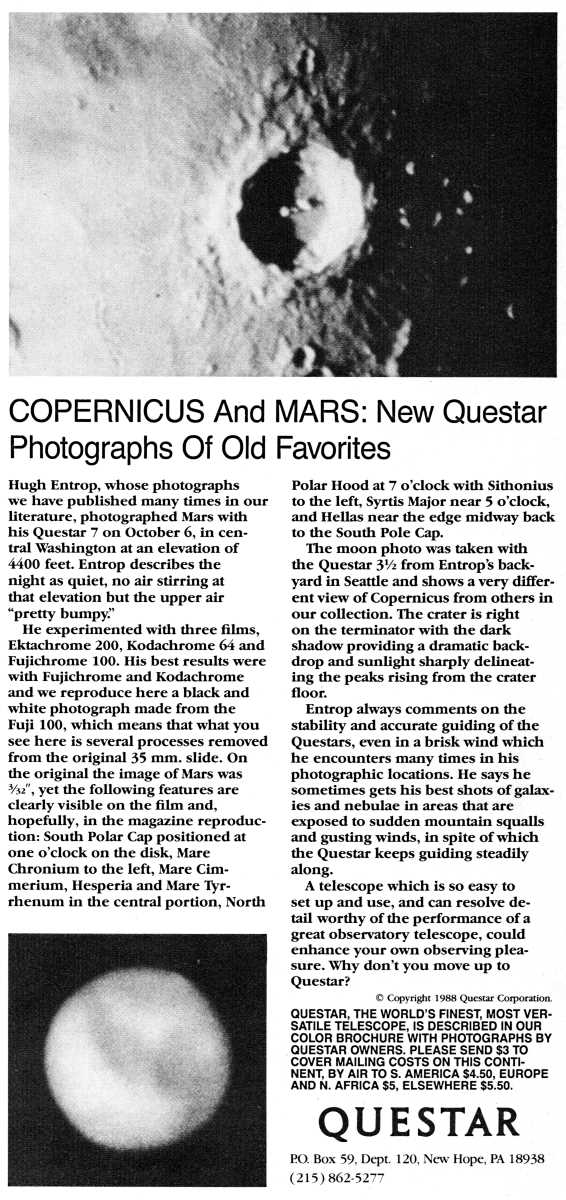 Questar advertisement, <em>Scientific American</em>, March 1989