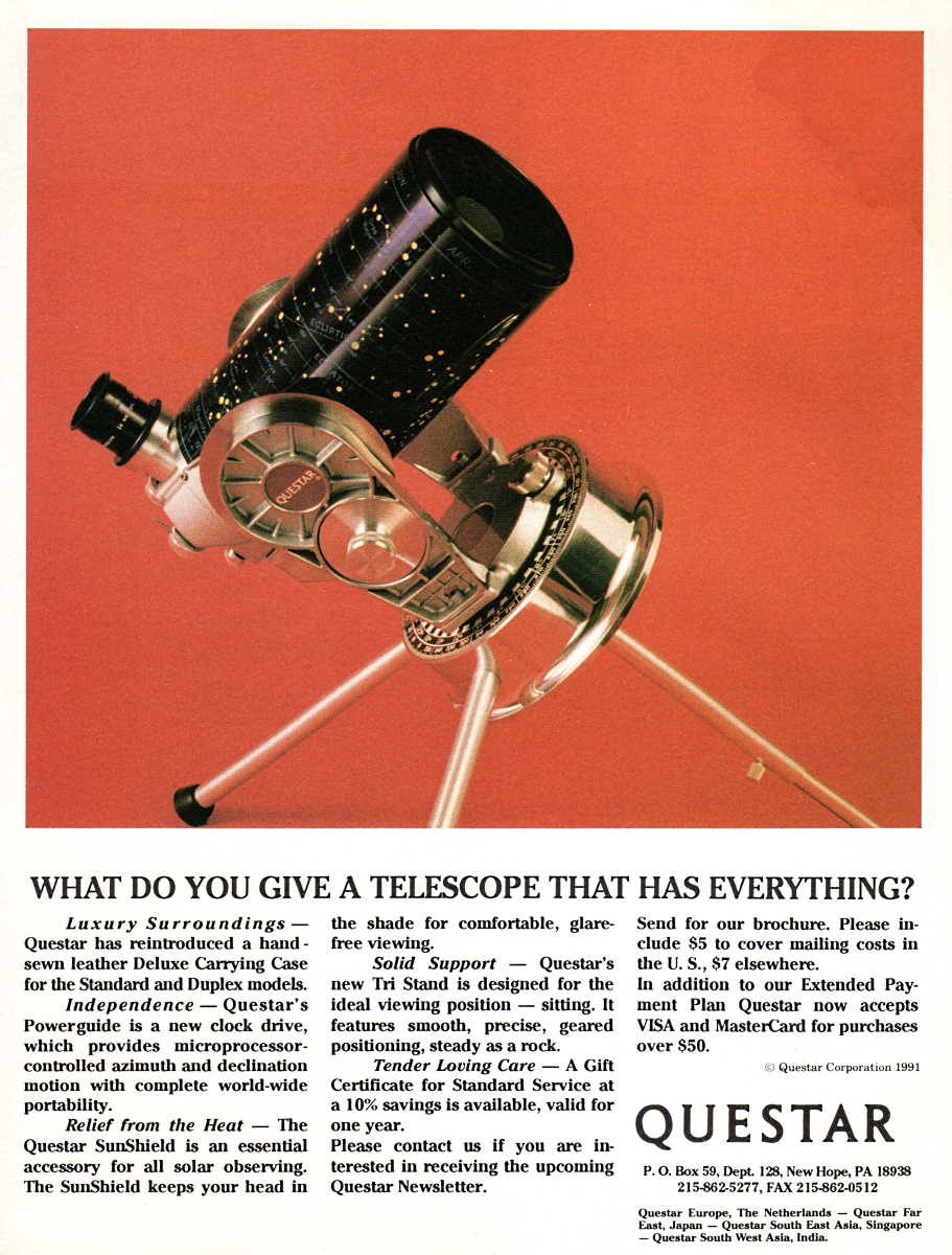 Questar advertisement, <em>Sky and Telescope</em>, January 1992