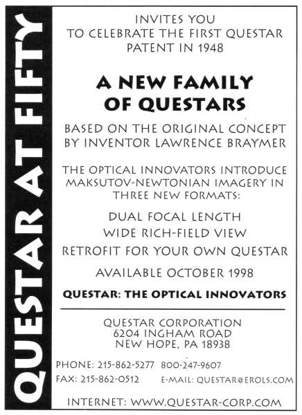 Questar advertisement, <em>Sky and Telescope</em>, November 1998
