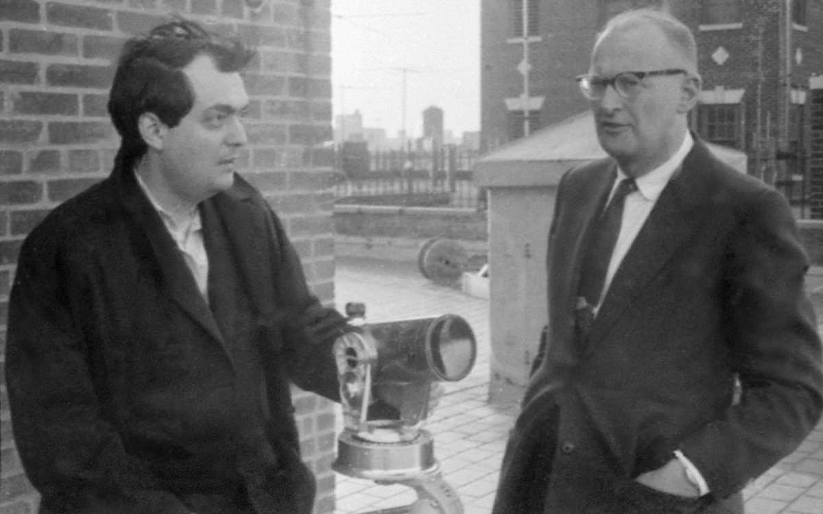 Stanley Kubrick and Arthur C. Clarke with a Questar telescope